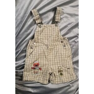 vintage y2k sesame street‎ elmo short overalls 2t elmo's forest friends plaid